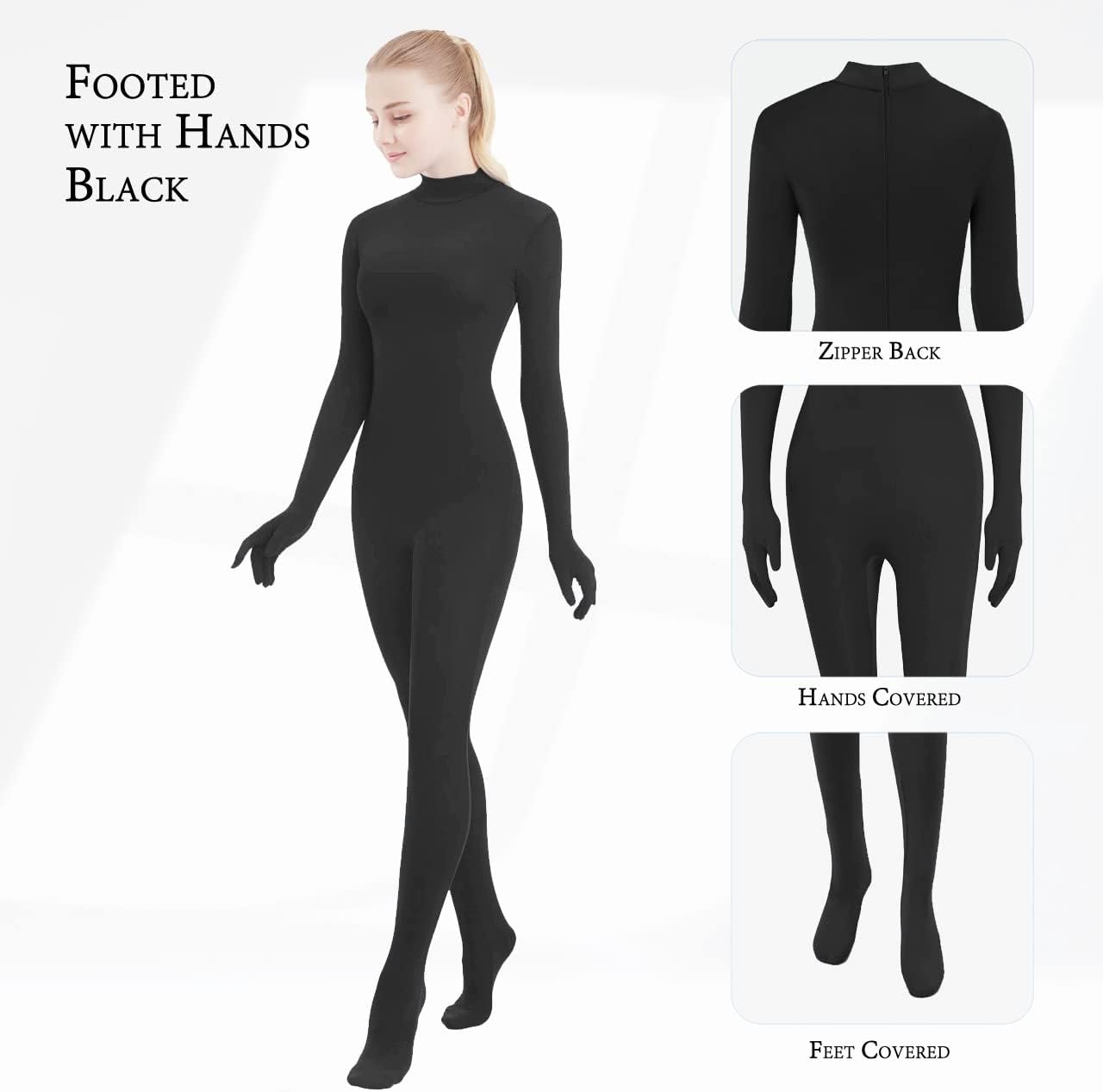 SUPRNOWA Full Body Unitard Turtleneck Spandex Footed/Footless Long Sleeve Unisex - Image 4