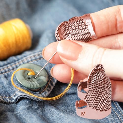 Image of Thimbles for Hand Sewing, Sewing Thimble Kit, Metal Finger Protectors, Thimble Ring for Hand Quilting and Embroidery(Rose Gold,1Pcs,Medium)