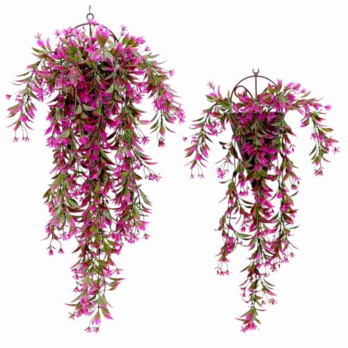 Kingrun 2Pcs Artificial Hanging Plants Indoor Fake Trailing Drooping Plants for Indoor Outdoors Kitchen Garden Living Room