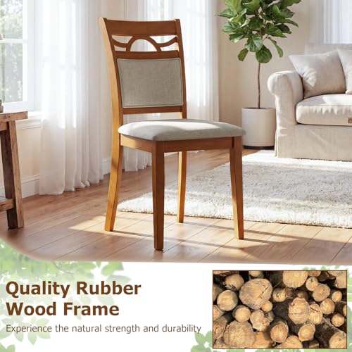 Image of GIANTEX Wooden Dining Chairs Set of 2, Farmhouse Kitchen Chairs w /Solid Rubber Wood Frames, Comfortable Backrests, Upholstered Fabric Side Chair, Perfect for Dining Room, Restaurant