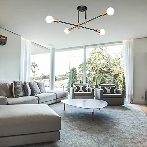 Lasenchoo Modern Ceiling Light Fixture, 4-Lights Sputnik Chandeliers Black & Gold, Sputnik Light Fixtures Ceiling Flush Mount, Mid Century Pendant Light With Adjustable Arms For Bedroom Living Room #TOP7