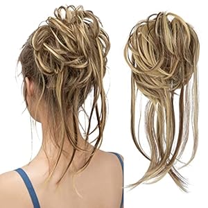 CJL HAIR Messy Bun Hair Piece Curly Hair Bun Extensions with Straight Tails Hair Scrunchies Ponytail Hairpieces for Women
