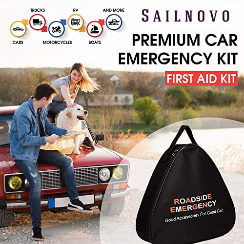 Car Emergency Kit With Jumper Cables, Auto Vehicle Car Safety Roadside Assistance Kit With First Aid Kit, Tow Rope, Car Window Breaker, Winter Car Emergency Kit For Women, Men, Teen #TOP7
