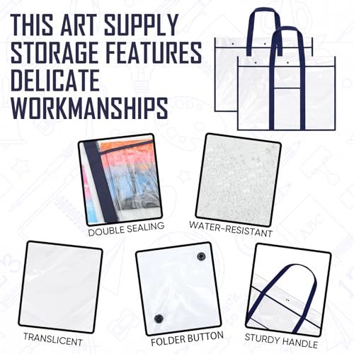 Image of Windyun 2 Pack Large Poster Storage Bag 20 inch x 26 inch Bulletin Board Holder Art Portfolio Case PVC Art Portfolio Container Storage Box with Pocket for Classroom Teacher Organization(Blue)