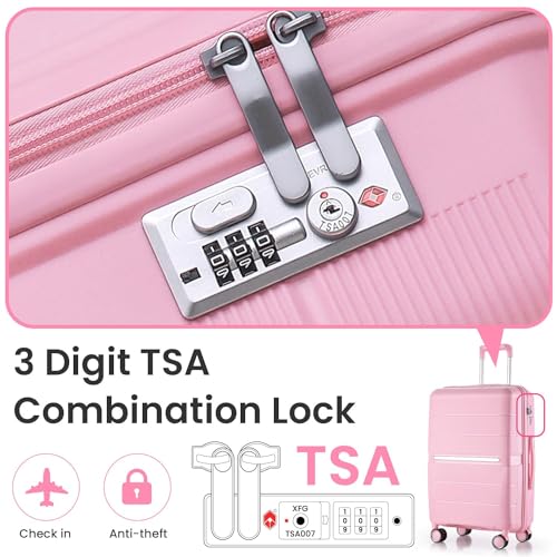 Luggage Sets 4 Piece, Hard Shell Lightweight Carry on Expandable Suitcase with Spinner Wheels Travel Set TSA Lock(#06 Pink)4
