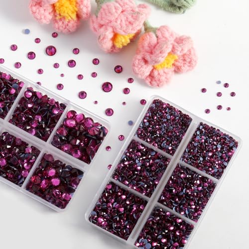 Image of BEADSLAND Hotfix Rhinestones, 6080PCS Hot Pink Rhinestones for Clothes Crafts Mixed 6 Sizes with Wax Pencil and Tweezers Kit, SS6-SS30, Fuchsia