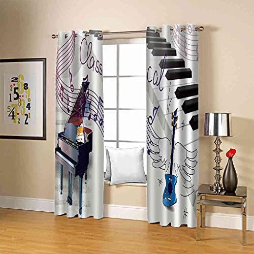 Rideau Occultant Enfant 200x160 cm à motif piano guitare pour chambre - 5