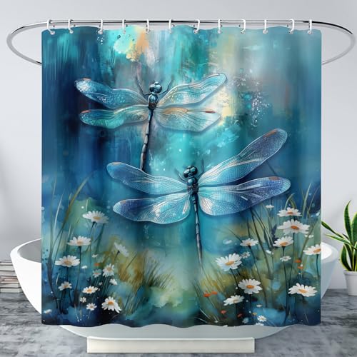 AILONEN Blue Dragonfly Shower Curtain 72