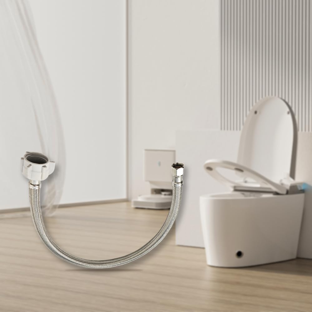 Línea de suministro de agua de inodoro de 20 pulgadas, manguera de conector de inodoro de 3/8 pulgadas Comp x 7/8 pulgadas BC, línea de suministro de inodoro trenzada de acero