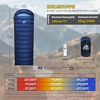 BUERTS Ultraleichter Daunenschlafsack (680FP) – Kompaktes Packmaß – 3 Jahreszeiten Schlafsack für Erwachsene zum Trekking, Camping & Bikepacking – RDS zertifizierte Daune. (Blau 0℃ bis -8℃) – Ansicht 2