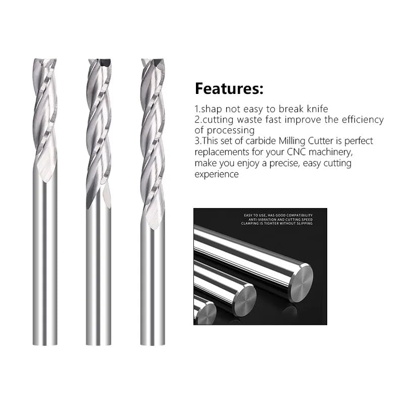 3 Flute Flat End Mill .175 4 6mm Shank CNC Milling Cutter Carbide Router Bit for Woodworking Endmill(4x4x42x65mm)