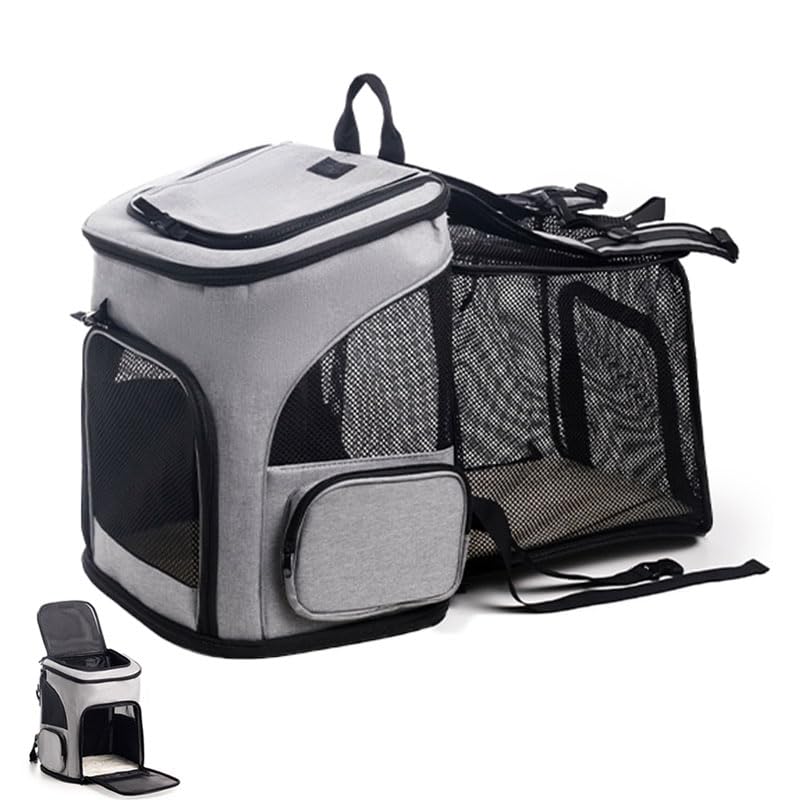 Petmmoon Expandable Cat Carrier Backpack, Large Soft Airline Approved Collapsible Pet Bag for Small Dogs Puppies Medium Cats, Breathable Portable Travel Bags for Camping