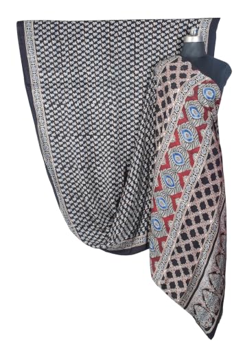 Image of Ethnics of Kutch Womenss Ajrakh Modal Silk Natural Dye Hand Block Print Saree with Blouse Piece - 5.5 Mtr Length