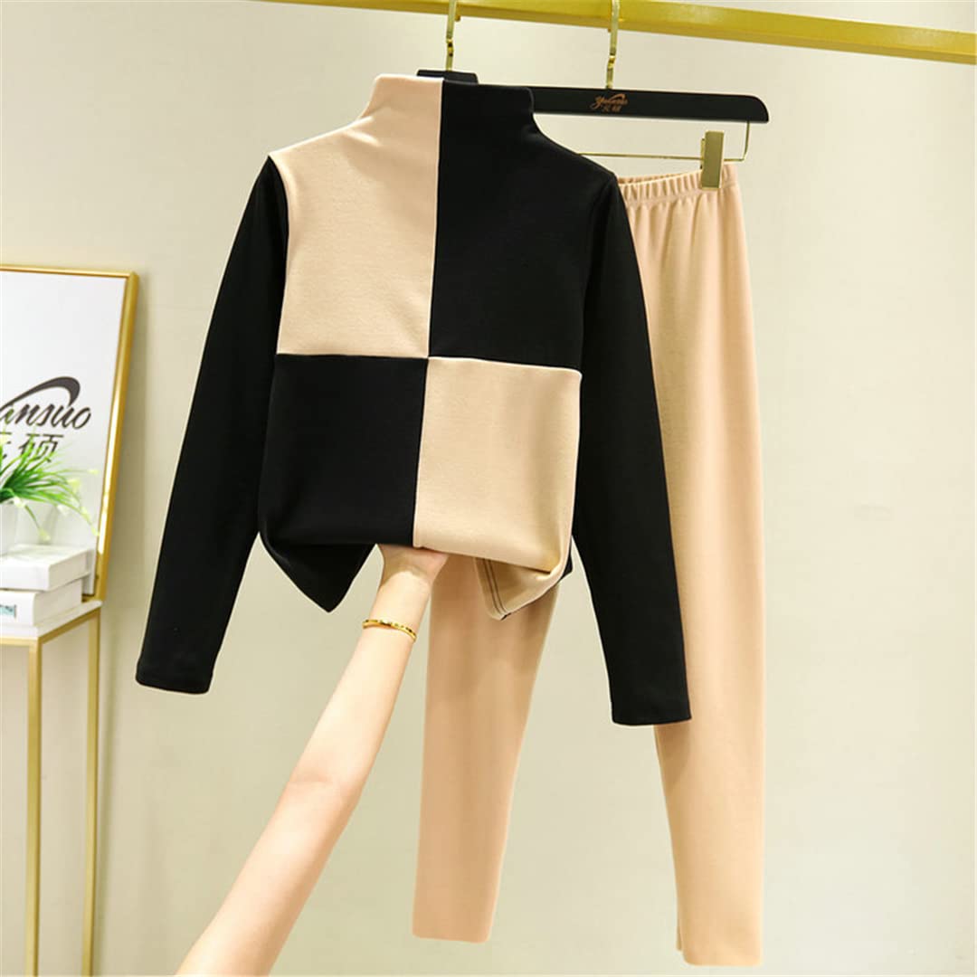 Disimlarl Damen High Collar Thermo Unterwäsche Set Winter Damen Body-Shaping Kleidung, korallenrot, 48
