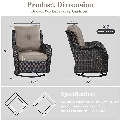 Belord Outdoor Swivel Rcoker Patio Chairs - Outdoor Swivel Patio Chairs Set of 2 Wicker Chair Patio Furniture Sets with Covered Cushion for Porch Deck Balcony Garden, Gray - Thumbnail 2