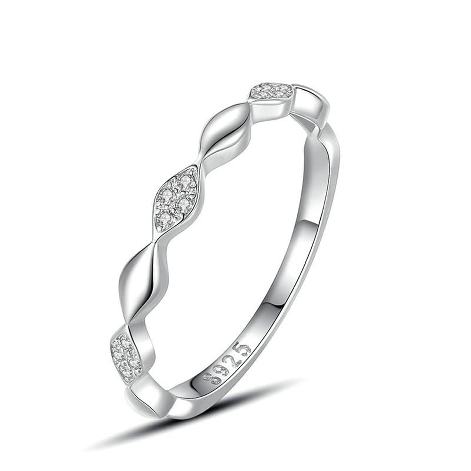 Banemi Womens Wedding Ring, Silver Rings Wedding Rhombic Zirconia Rings Party Travel Jewelry Size J 1/2-R 1/2
