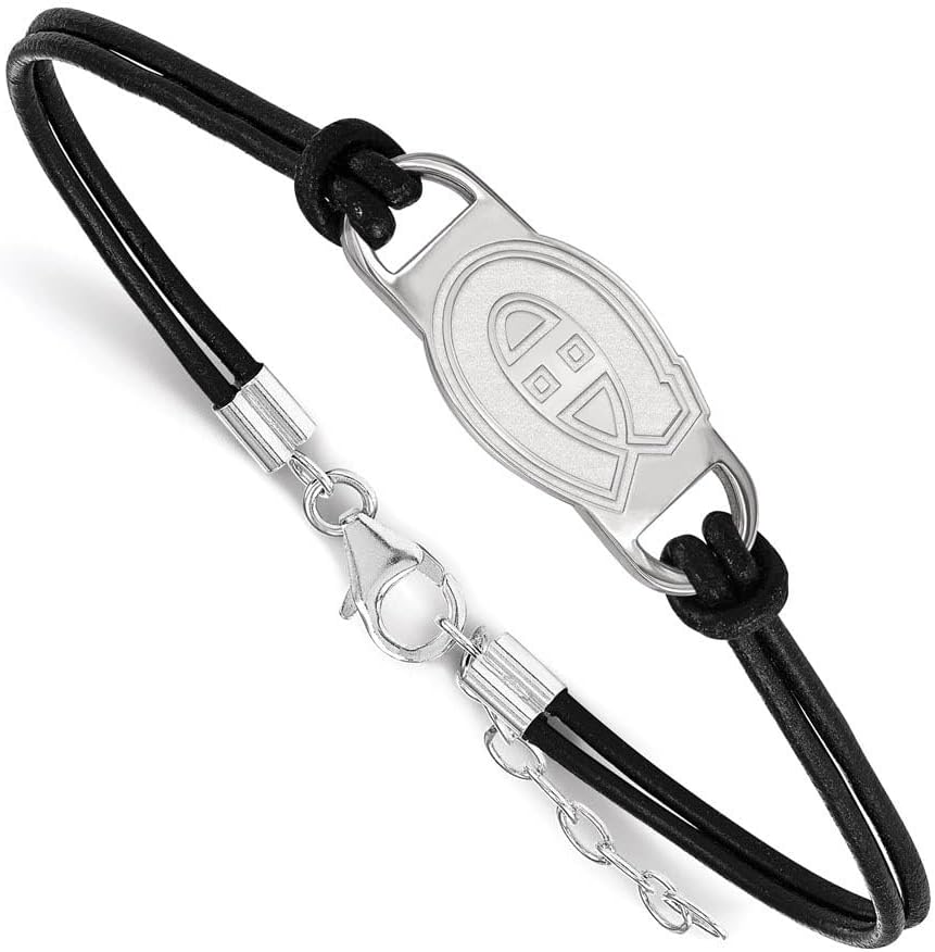 Logoart Sterling Silver Montreal Canadiens Small Center Leather Bracelet