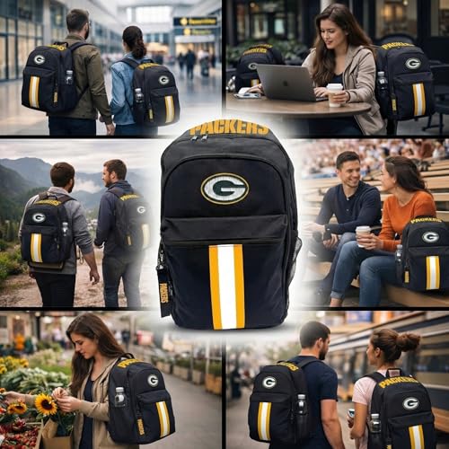 Image of NFL Green Bay Packers Backpack - Triple Stripe Wordmark Design with Keychain