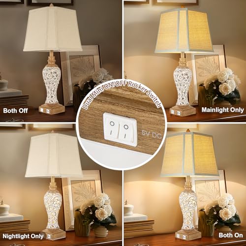 285-Rustic-Table-Lamp-Set-of-2-For-Living-Room-Farmhouse-Lamps-for-Bedroom-Bedside-Lamps-with-Night-Lights-And-USB-CA-Charging-Ports-for-Decor-Office-Study-Hotel-Bulbs-Included 285 Rustic Table Lamp Set of 2 For Living Room Farmhouse Lamps for Bedroom Bedside Lamps with Night Lights And USB CA Charging Ports for Decor Office Study Hotel Bulbs Included