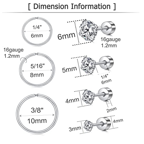 MODRSA 20g 16g Cartilage Earrings for Women Silver Gold Helix Piercing Jewelry Surgical Steel Hypoallergenic Flat Back Earrings Cartilage Hoop for Women Forward Helix Earring Tragus Jewelry Screw Back2