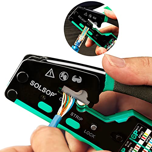 Solsop Rj45 Crimp Tool Kit Pass Through Cat6 Crimping Tool For Cat5 Cat5E Cat6 8P8C Connector, All-In-One Ethernet Crimper And Lan Tester #TOP4