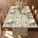 Patelai 7 Pcs Spring Table Runner and Placemats Set Spring Wildflowers Floral Butterfly Flower Table Runner with Placemats Colorful for Holiday Kitchen Dining Room Decor Party Wedding Decoration