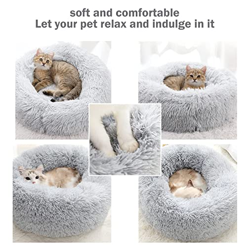 Calming Dog and Cat Bed Donut - 19.7'' Dog Bed Small, Fluffy Cat Anti Anxiety Beds for Indoor Cats, Washable Pet Bed with Non-Skid Bottom for Dogs and Cats, Light Grey M(19.7in/50cm) - Image 4