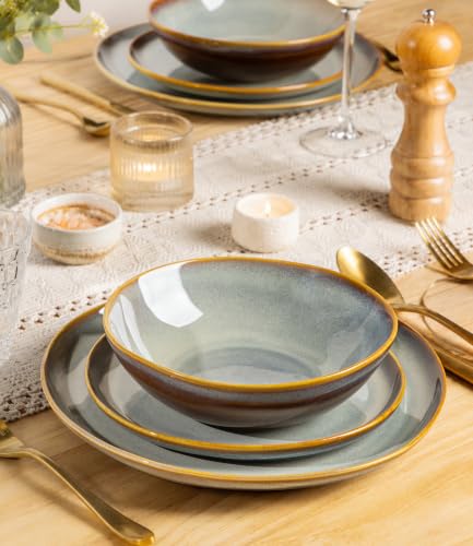 Image of TheTerra Ceramic Dinnerware Set for 4, 12-Piece Plates and Bowls Set