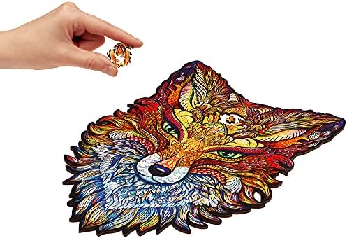 UNIDRAGON Original Wooden Jigsaw Puzzle - Fiery Fox, 197 pcs, Medium 8.6"x12.5", Unique Animal Shaped Puzzle Box, Birthday Gift Idea for Kids, Adults, Girls, Boys, Family Game and Hobby