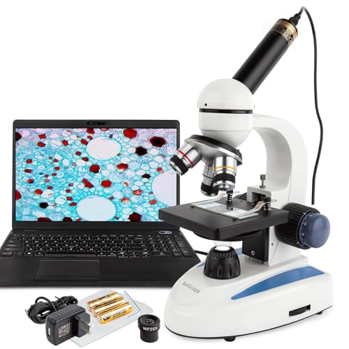 Image of AmScope M158 Series 360-Degree Rotating Monocular Head Compound Microscope - 40X-1000X Magnification - Includes LED Light and USB 2.0 Digital Camera