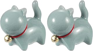uxcell 2 Pcs Ceramic Lucky Cat Tea Pet, 2.5x1.3x2.2 Cute Funny Handmade Cat Tea Figurine with Bell Collar for Home Office Tea Room Desktop Decorations Gifts, Pink Green