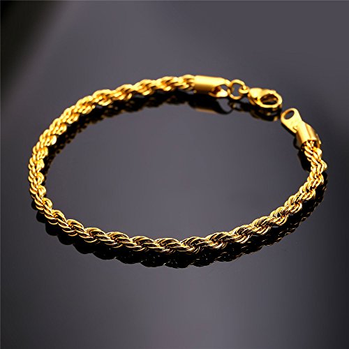 U7 Men Women Simple Rope Chain 18K Gold Plated Stainless Steel 3Mm Link Bracelet Necklace Set,Length 8.3" 18" #TOP2