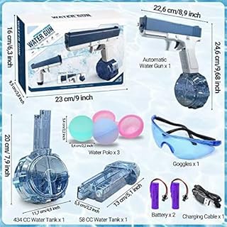 SUZUTOY Electric Water Guns for Kids Adults, 434CC+58CC High Capacity Squirt Guns Up to 32 FT Range, One-Button Automatic Strongest Water Blaster Summer Party Swimming Pool Beach Outdoor Activity