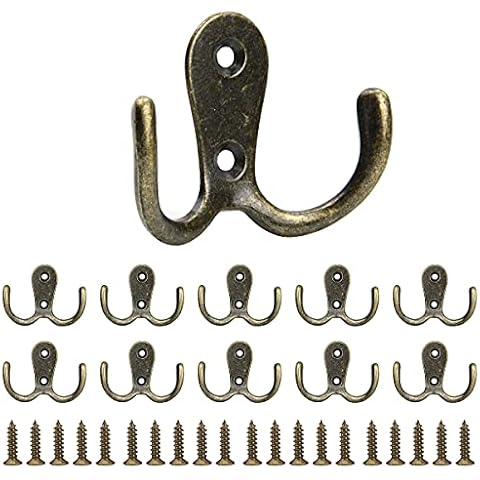 10er Set Kleiderhaken Vintage, Massive Antik Doppel-Haken Cover