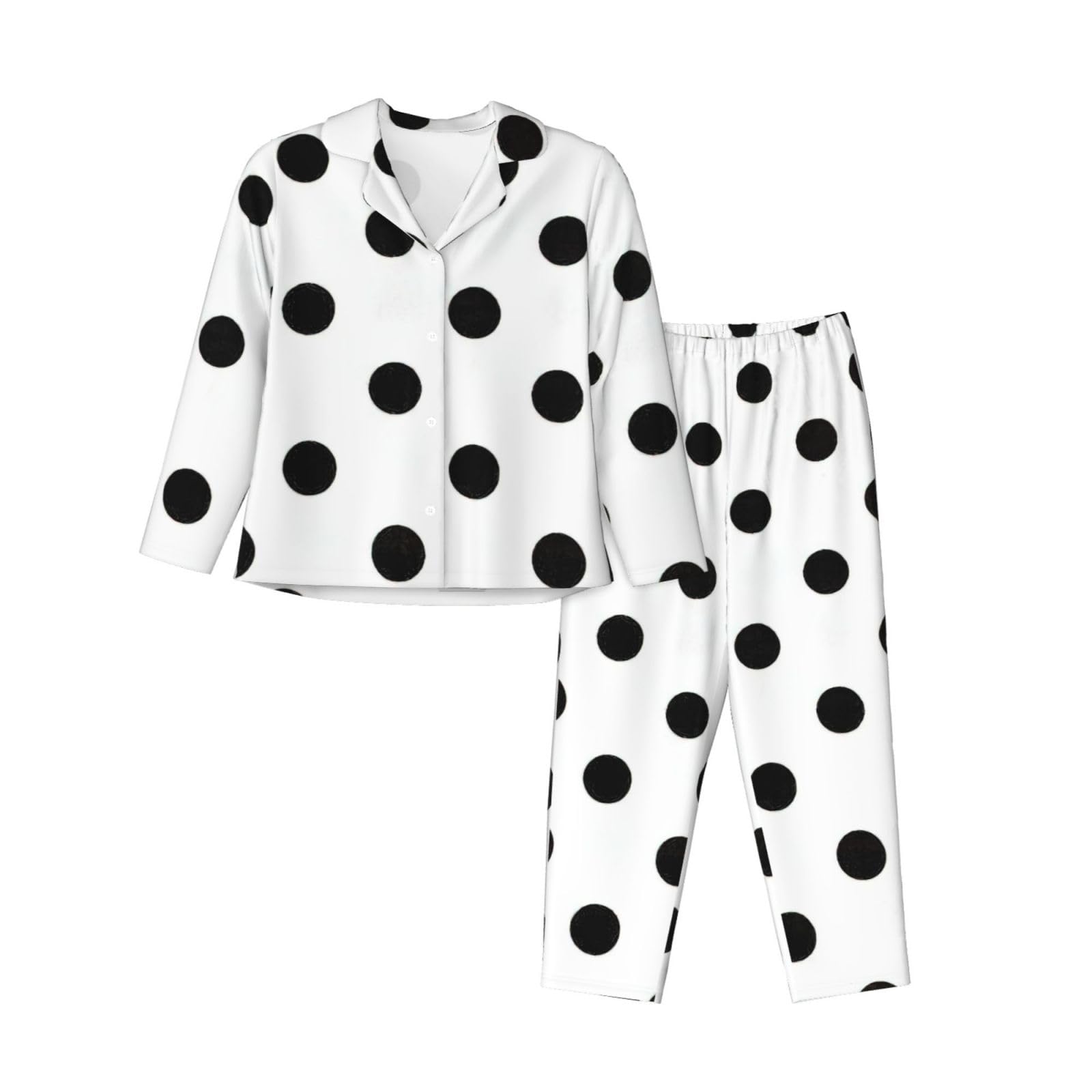 Pigiama da donna a maniche lunghe con stampa a pois morbido set da notte in due pezzi biancheria da notte giorno downtime