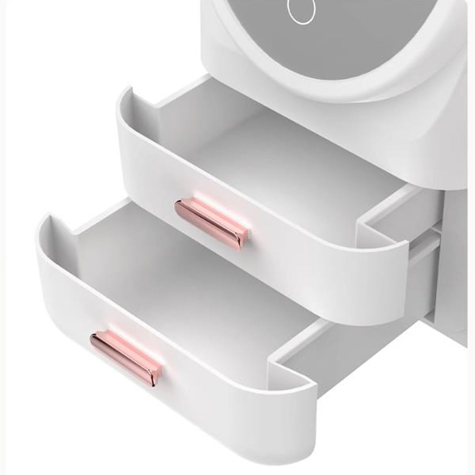 Scatola portaoggetti per Cosmetici, Organizer Girevole per Trucco, Organizer Girevole per la Cura della Pelle con Specchio e 2 cassetti, espositore per Cosmetici con Vassoio per profumi e Porta Rosse