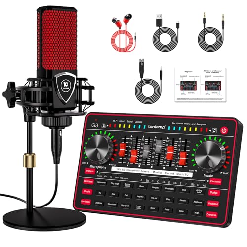 Denoise Ensemble de microphone pour podcast avec table de son en direct, mixeur audio, équipement de podcast avec microphone à condensateur de 3,5 mm pour...