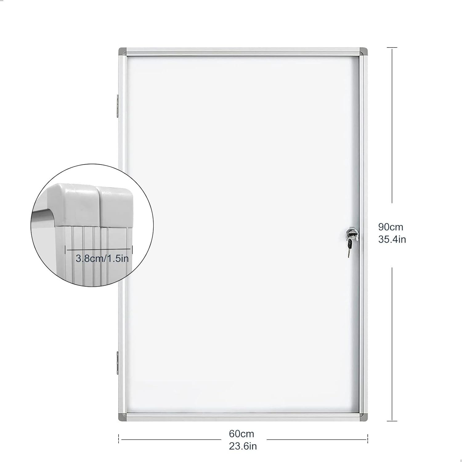 Lockable Magnetic Enclosed 36 × 24 Inches Dry-Erase whiteboard, Tamper-Resistant wall-Mounted Display White Board, Aluminum-Framed Window (White)
