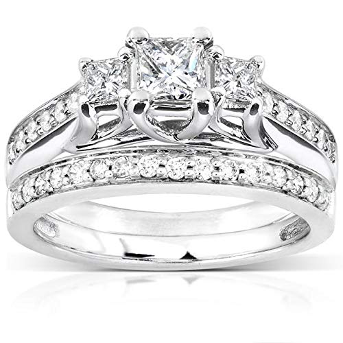Kobelli Three-Stone Diamond Engagement Ring and Wedding Band Set 4/5 carat (ctw) in 14k White Gold2