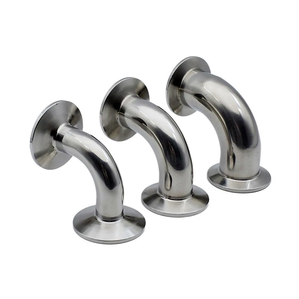 Raccord de Tuyau Coudé 90° à Collier Tri en Acier Inoxydable SS316 (ID 19-108mm, Ferrule OD 50.5-119mm) Poli Miroir Sanitaire pour Brassage Maison & Industrie - 1 Pièce(57mm Ferrule 77.5)