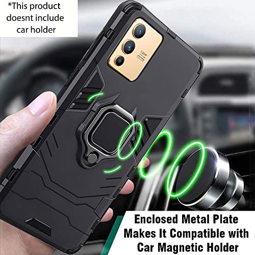 Image of TheGiftKart Tough Armor Bumper Back Cover Case for Vivo V23 Pro 5G | Ring Holder & Kickstand in-Built | 360 Degree Protection Back Case Cover for Vivo V23 Pro 5G (PC & TPU | Black)