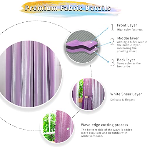 Image of Yancorp Curtains for Girls Bedroom Kids Curtain Hollow-Out Star Window Drapes Curtain 63 inches Length Room Darkening Grommet 2 Layers(Pink Purple,W34*L63)