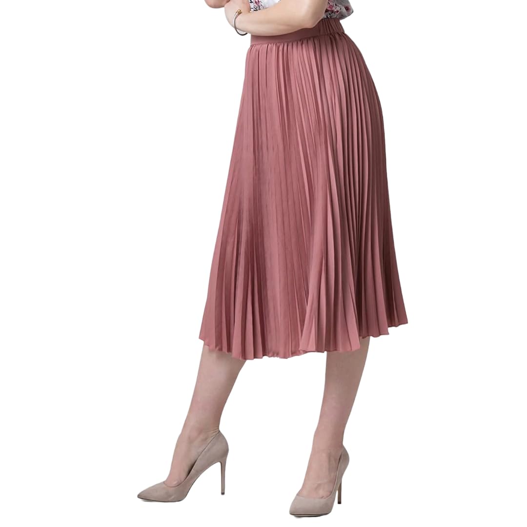 Women Solid Pleated Skirt Midi