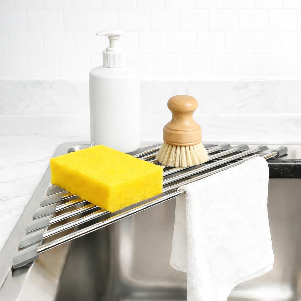 Triangle Roll Up Dish Drying Rack Over The Sink Dish Drying Rack Stainless Steel Sink Caddy for Top