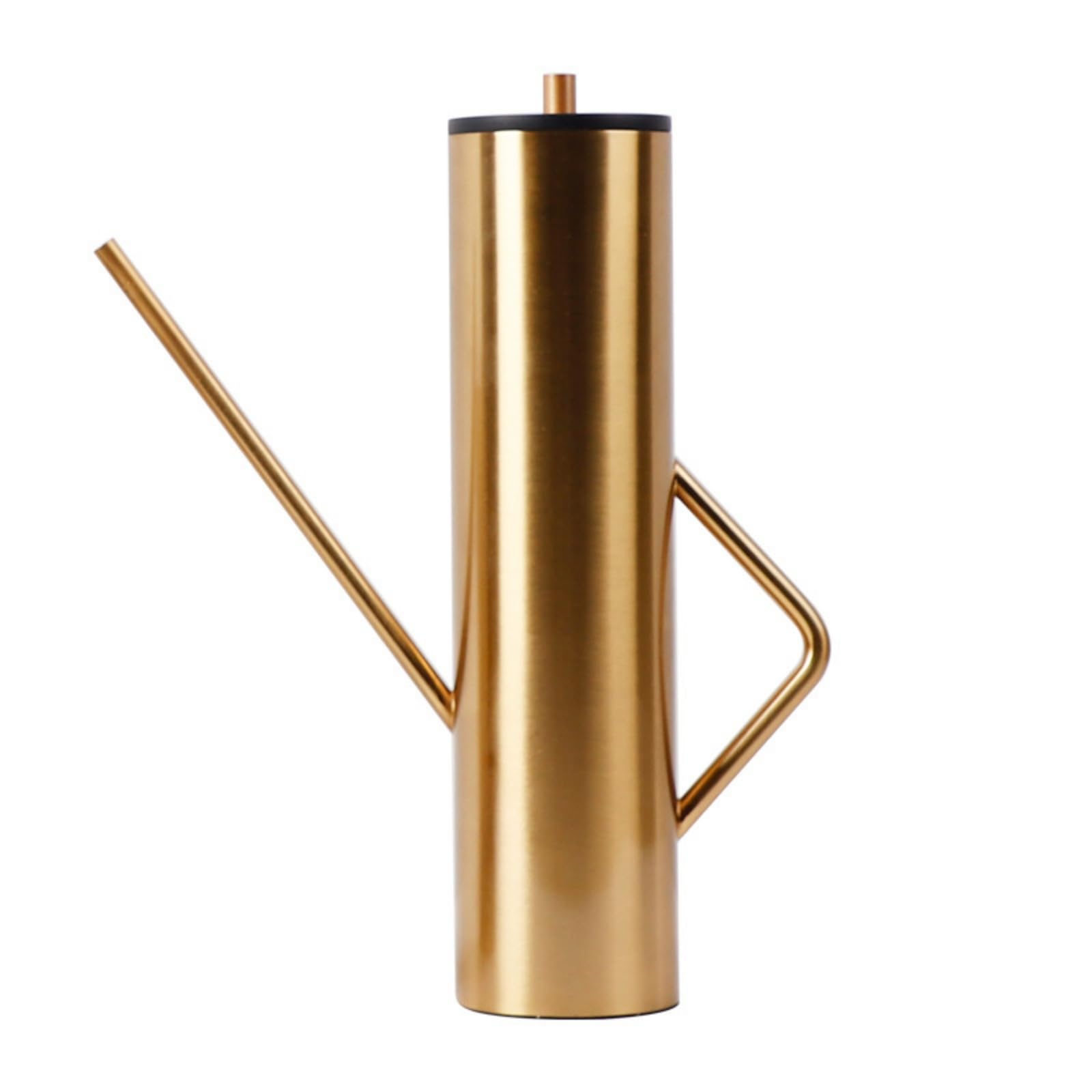 Baoblaze Jarrón Geométrico Decorativo Escultura Moderna Tetera Cuerpo Cilíndrico Metal Dorado Tapa Madera Asa Geométrica Larga Adecuado para Estanterías