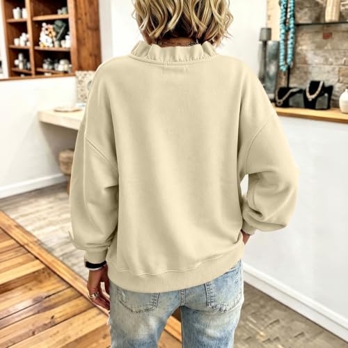 Elneeya Oversized Sweatshirts for Women Vneck Ruffle Casual Fall Sweatshirt - image 5