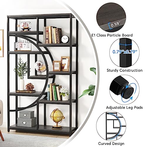 Image of Tribesigns Bookshelf Industrial 5 Tier Etagere Bookcase, Freestanding Tall Bookshelves Display Shelf Storage Organizer with 9-Open Storage Shelf for Living Room, Bedroom