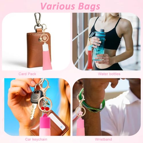 Image of MAYCREATE 4Pcs Keychain Cap, Lipbalm Holder And Sanitizer Bag Charm | Keeps Small Containers Easy to Find, Clips to Bags, Lobster Clasp, Decorative Pendant, Compact Daily Carry