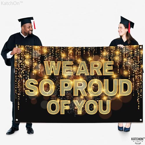 Image of Graduation Decorations 2026, We Are So Proud of You Banner - XtraLarge, 72x44 Inch | Black and Gold Congratulations Banner for 2026 | Graduation Banner | Proud of You Backdrop - KatchOn