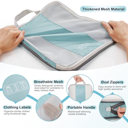 Image of OlarHike 10 Set Compression Packing Cubes for Travel Essentials,Compressible Expandable Space Saver Bags for Organizing Clothes,Luggage Suitcase Garment Bags with Over 1000 pcs Mesh Holes(Blue Gray)